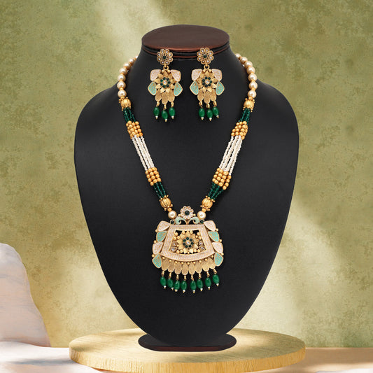 Green Color Matte Gold Meenakari Necklace Set (MKN604GRN) - Preyans.com