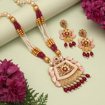 Rani Color Matte Gold Meenakari Necklace Set (MKN604RNI) - Preyans.com