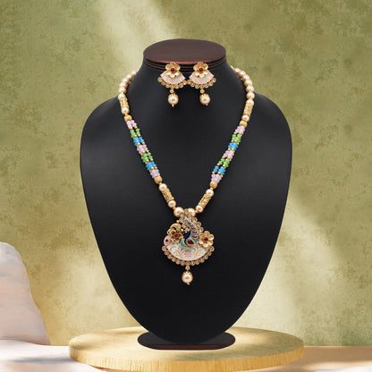 Multi Color Matte Gold Meenakari Necklace Set (MKN605MLT) - Preyans.com