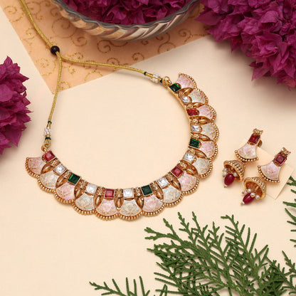 Maroon & Green Color Matte Gold Meenakari Necklace Set (MKN607MG) - Preyans.com