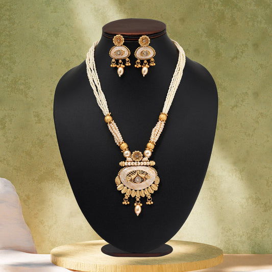 Gold Color Matte Gold Meenakari Necklace Set (MKN608GLD) - Preyans.com