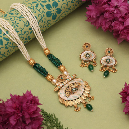 Green Color Matte Gold Meenakari Necklace Set (MKN608GRN) - Preyans.com