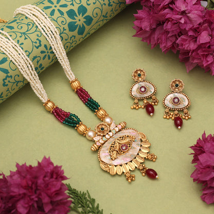 Rani & Green Color Matte Gold Meenakari Necklace Set (MKN608RNIGRN) - Preyans.com