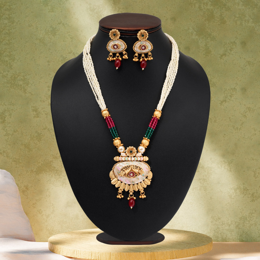 Rani & Green Color Matte Gold Meenakari Necklace Set (MKN608RNIGRN) - Preyans.com