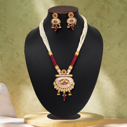 Rani Color Matte Gold Meenakari Necklace Set (MKN608RNI) - Preyans.com