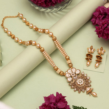 Gold Color Matte Gold Meenakari Necklace Set (MKN609GLD) - Preyans.com