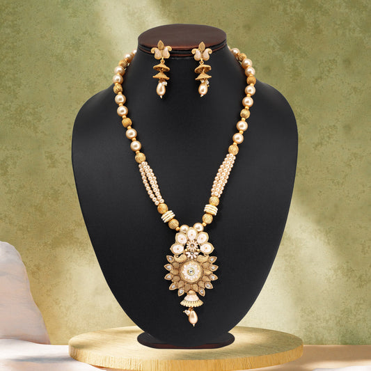 Gold Color Matte Gold Meenakari Necklace Set (MKN609GLD) - Preyans.com