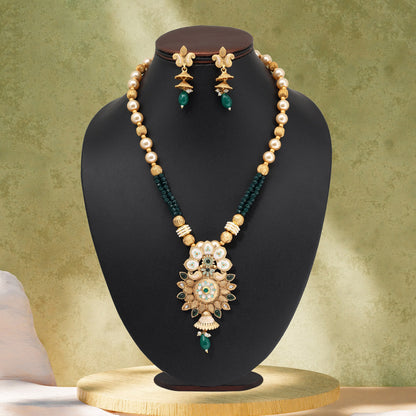 Green Color Matte Gold Meenakari Necklace Set (MKN609GRN) - Preyans.com