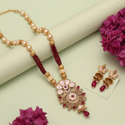 Maroon Color Matte Gold Meenakari Necklace Set (MKN609MRN) - Preyans.com