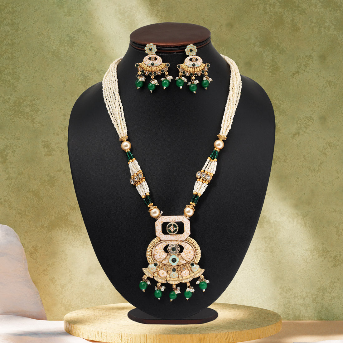 Green Color Matte Gold Meenakari Necklace Set (MKN610GRN) - Preyans.com