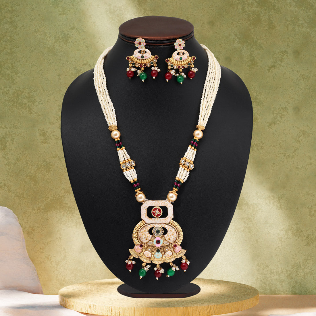 Maroon & Green Color Matte Gold Meenakari Necklace Set (MKN610MG) - Preyans.com