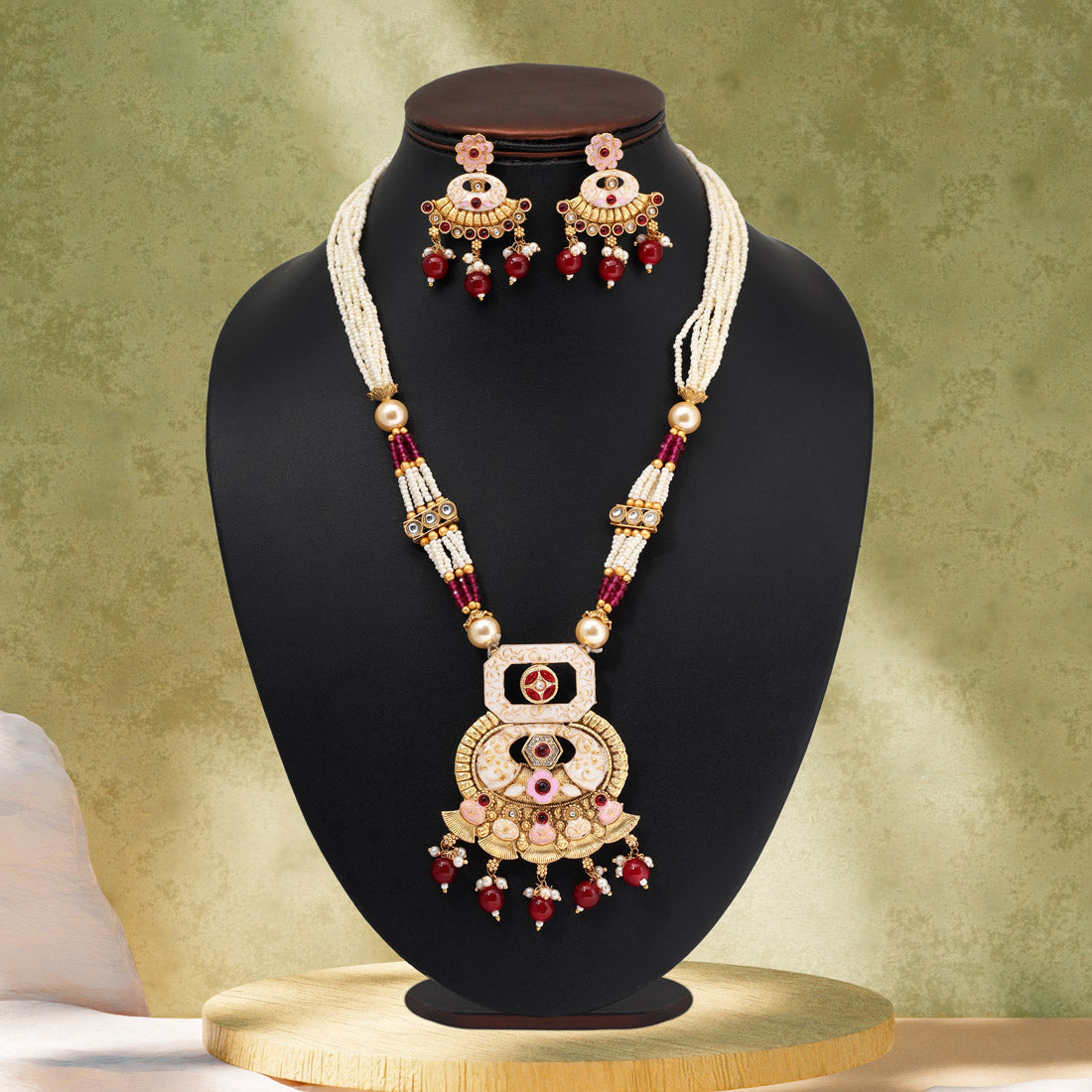 Maroon Color Matte Gold Meenakari Necklace Set (MKN610MRN) - Preyans.com