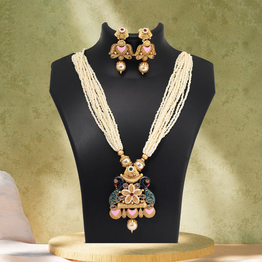 Multi Color Matte Gold Meenakari Necklace Set (MKN613MLT) - Preyans.com