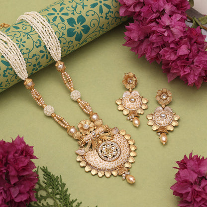 Gold Color Matte Gold Meenakari Necklace Set (MKN615GLD) - Preyans.com