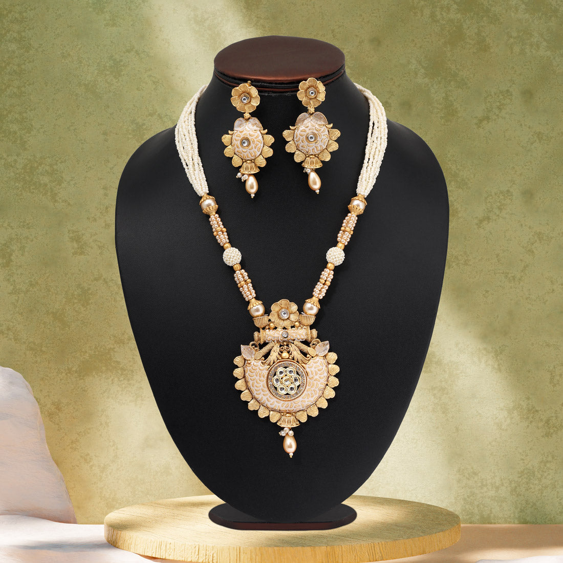 Gold Color Matte Gold Meenakari Necklace Set (MKN615GLD) - Preyans.com