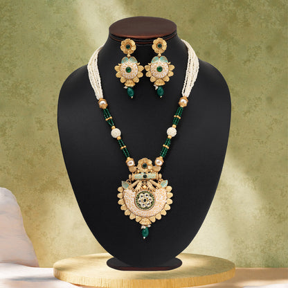 Green Color Matte Gold Meenakari Necklace Set (MKN615GRN) - Preyans.com