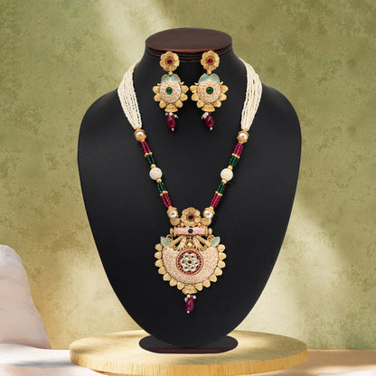 Rani & Green Color Matte Gold Meenakari Necklace Set (MKN615RNIGRN) - Preyans.com