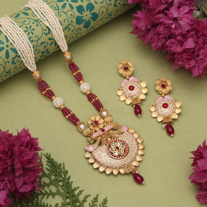 Rani Color Matte Gold Meenakari Necklace Set (MKN615RNI) - Preyans.com