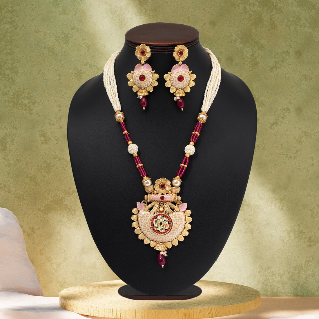 Rani Color Matte Gold Meenakari Necklace Set (MKN615RNI) - Preyans.com