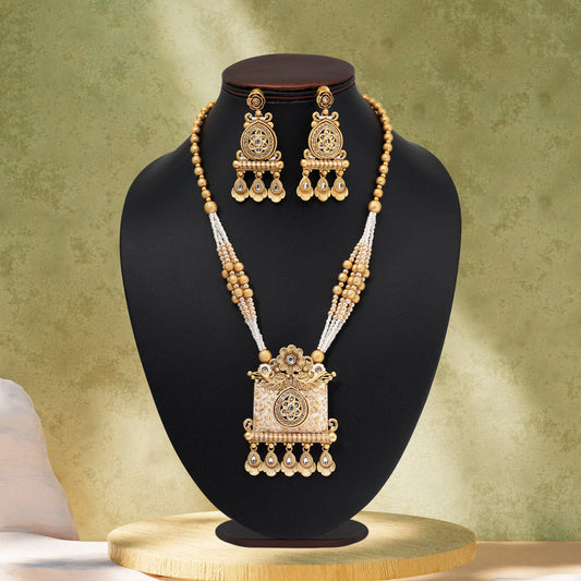 Gold Color Matte Gold Meenakari Necklace Set (MKN616GLD) - Preyans.com