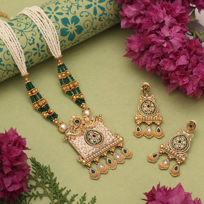 Green Color Matte Gold Meenakari Necklace Set (MKN616GRN) - Preyans.com