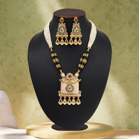 Green Color Matte Gold Meenakari Necklace Set (MKN616GRN) - Preyans.com