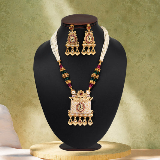 Rani & Green Color Matte Gold Meenakari Necklace Set (MKN616RNIGRN) - Preyans.com