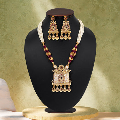 Rani Color Matte Gold Meenakari Necklace Set (MKN616RNI) - Preyans.com