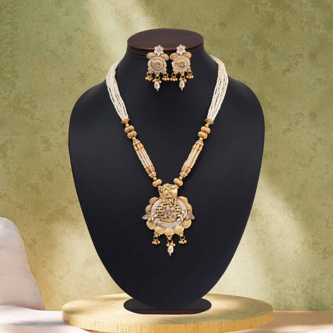 Gold Color Matte Gold Meenakari Necklace Set (MKN617GLD) - Preyans.com