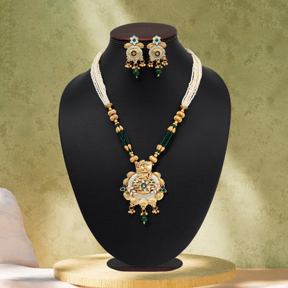 Green Color Matte Gold Meenakari Necklace Set (MKN617GRN) - Preyans.com