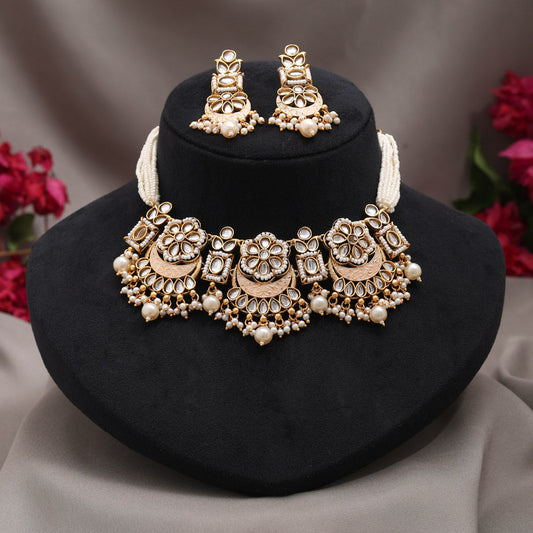 Gold Color Choker Matte Gold Meenakari Necklace Set (MKN618GLD) - Preyans.com