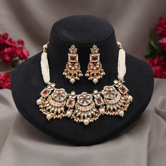 Rani Color Choker Matte Gold Meenakari Necklace Set (MKN618RNI) - Preyans.com