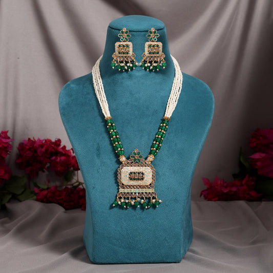 Green Color Matte Gold Meenakari Necklace Set (MKN619GRN) - Preyans.com