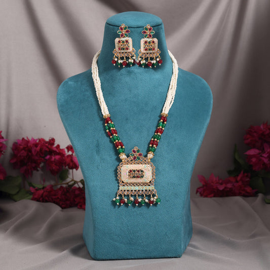 Maroon & Green Color Matte Gold Meenakari Necklace Set (MKN619MG) - Preyans.com