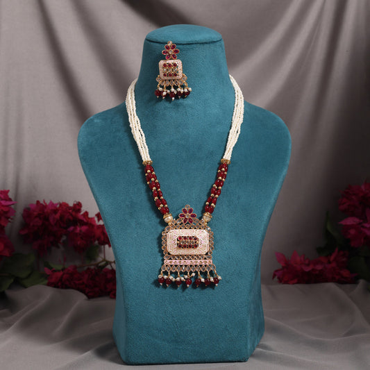 Maroon Color Matte Gold Meenakari Necklace Set (MKN619MRN) - Preyans.com