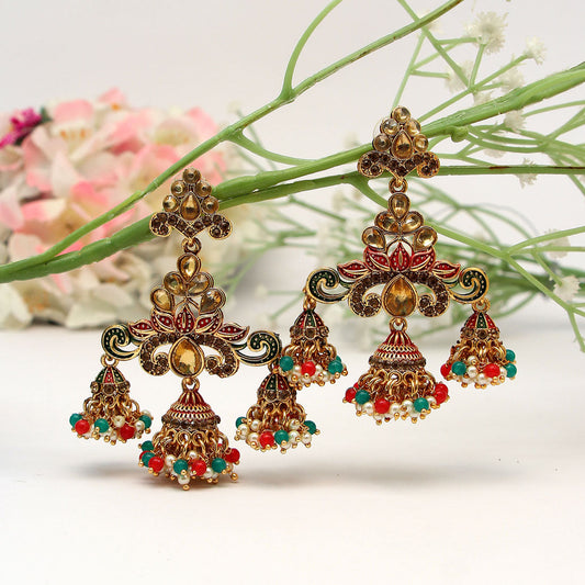 Maroon & Green Color Mint Meena Earrings (MNTE453MG) - preyans.com