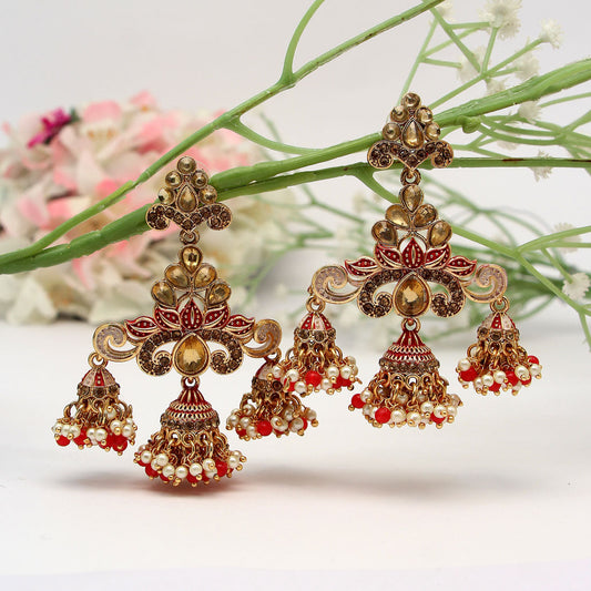 Red Color Mint Meena Earrings (MNTE453RED) - preyans.com