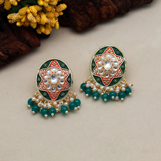 Green Color Mint Meena Earrings (MNTE457GRN) - preyans.com