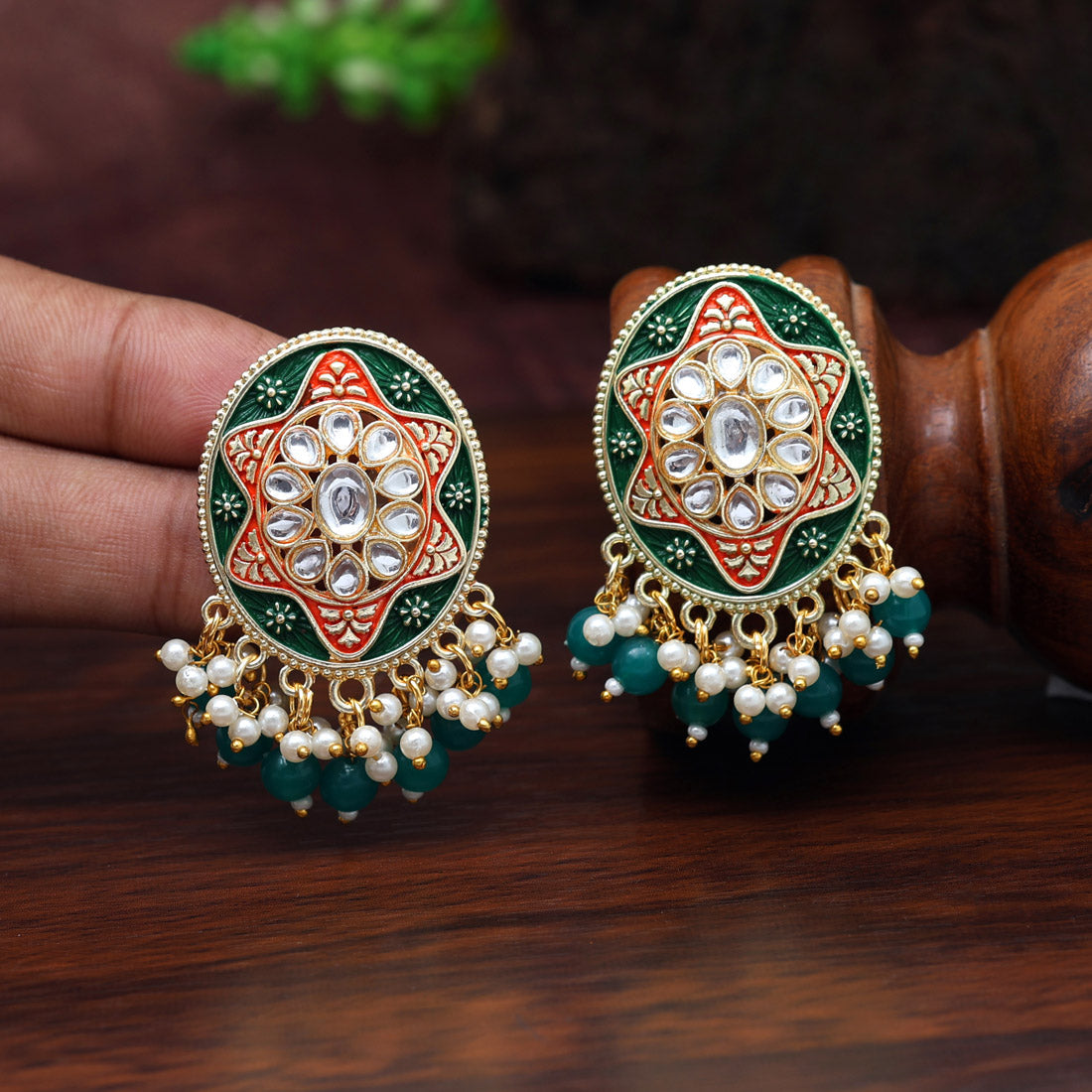 Green Color Mint Meena Earrings (MNTE457GRN) - preyans.com