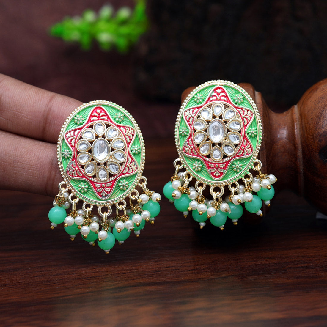 Parrot Green Color Mint Meena Earrings (MNTE457PGRN) - preyans.com