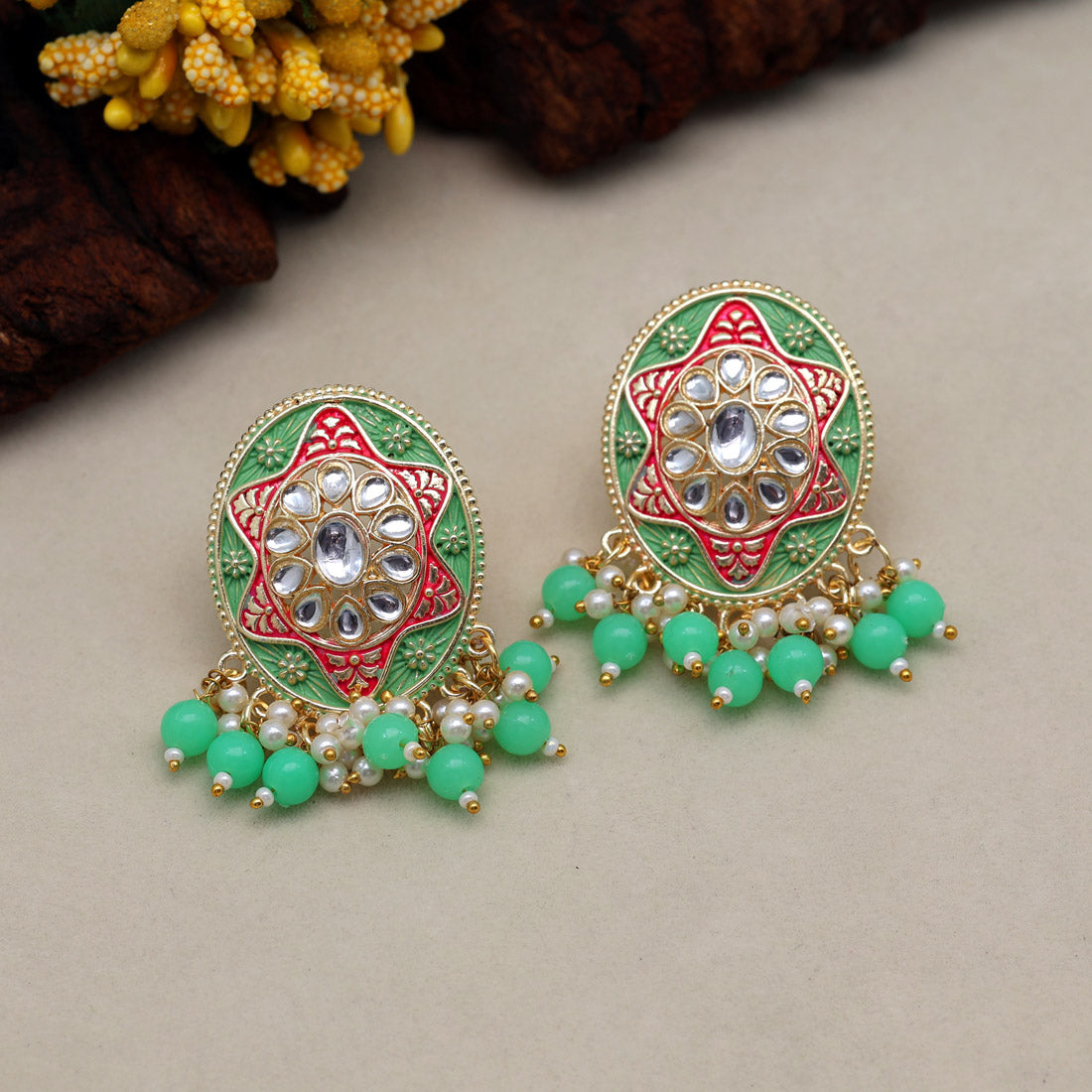 Parrot Green Color Mint Meena Earrings (MNTE457PGRN) - preyans.com