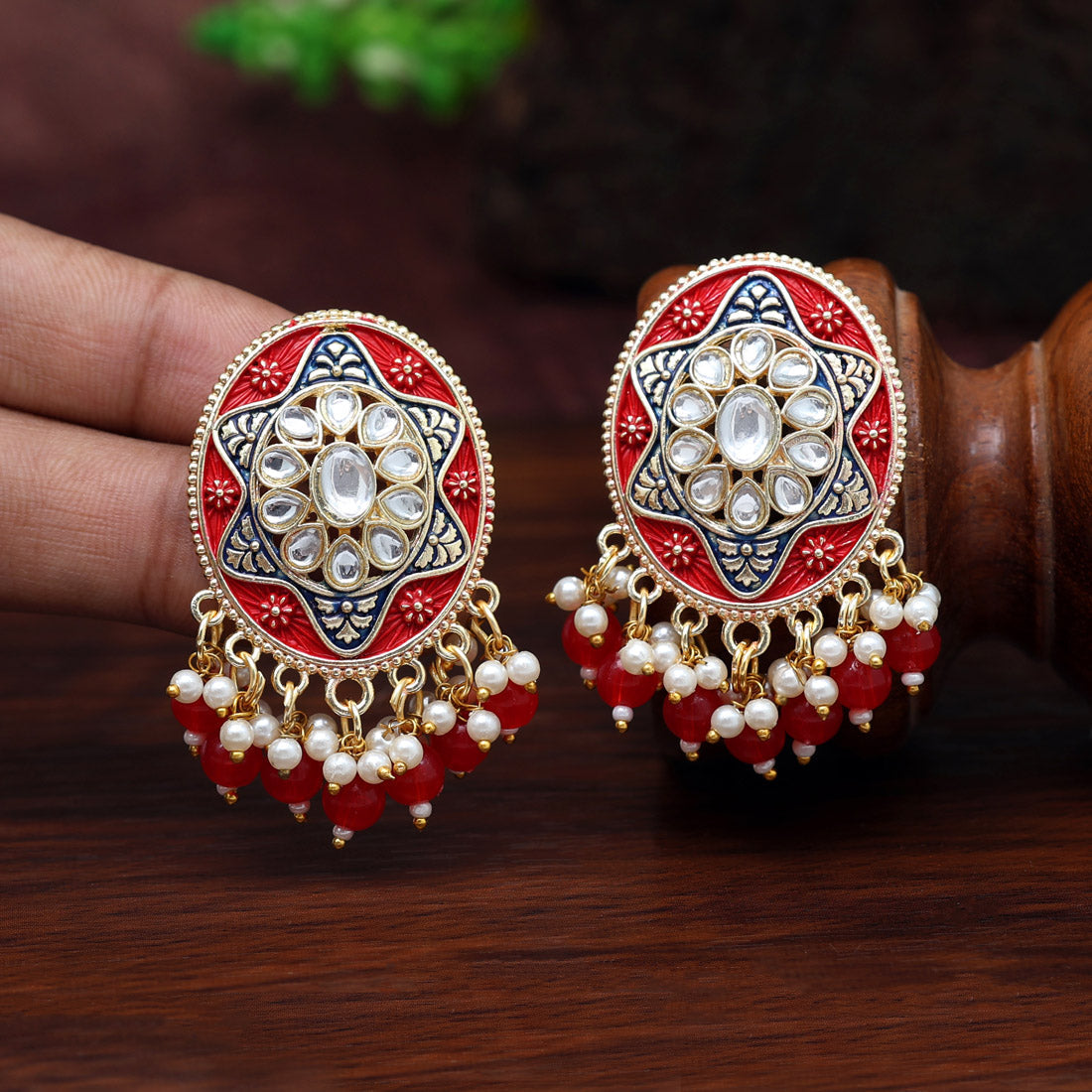 Red Color Mint Meena Earrings (MNTE457RED) - preyans.com