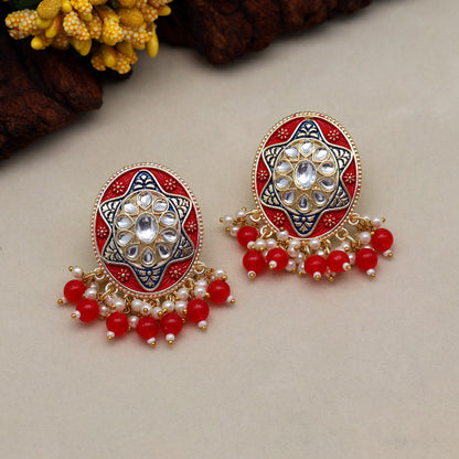 Red Color Mint Meena Earrings (MNTE457RED) - preyans.com