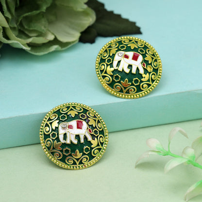 Green Color Mint Meena Earrings (MNTE484GRN) - preyans.com