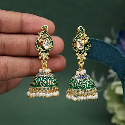 Green Color Mint Meena Earrings (MNTE485GRN) - preyans.com