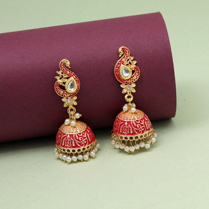 Red Color Mint Meena Earrings (MNTE485RED) - preyans.com