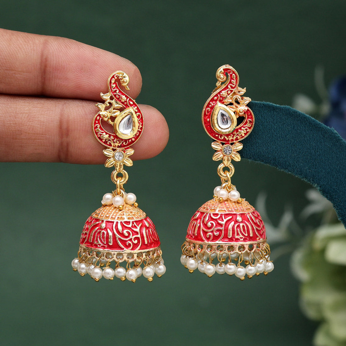 Red Color Mint Meena Earrings (MNTE485RED) - preyans.com