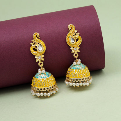 Yellow Color Mint Meena Earrings (MNTE485YLW) - preyans.com