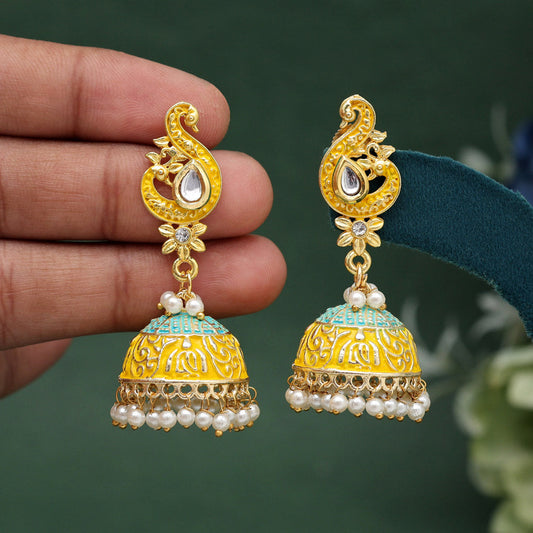 Yellow Color Mint Meena Earrings (MNTE485YLW) - preyans.com