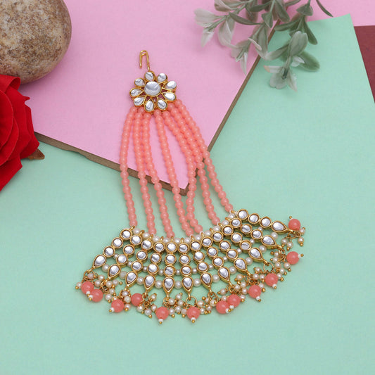 Peach Color Kundan Maang Pasa (MPS184PCH) - preyans.com